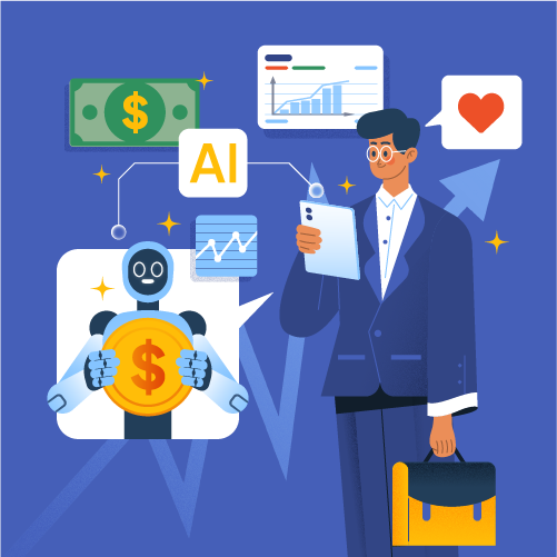 AI Marketing Services - Professional businessman with AI technology and marketing analytics